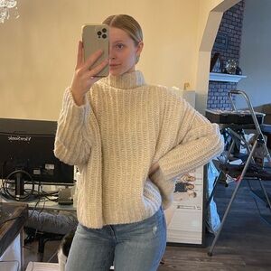 Free People Cozy Cream Turtleneck Sweater